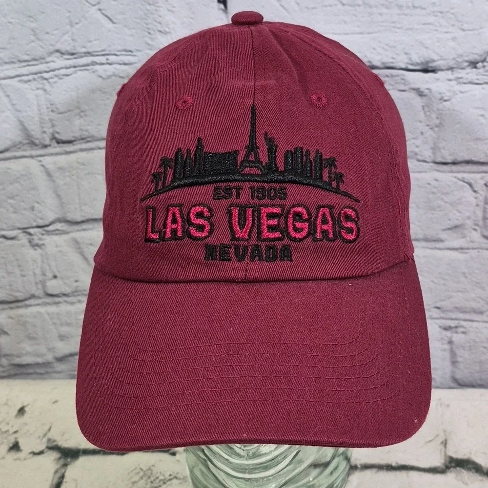 Las Vegas Nevada Hat Mens Maroon Embroidered Skyline‎ Strapback Ball Cap